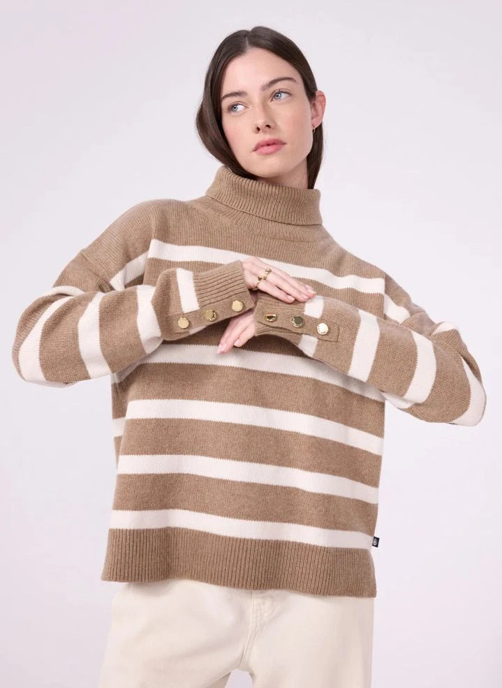 Petit Bateau - Gestreifter Wolle Rollkragenpullover | Beige