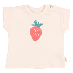 Búho - Bio-Baumwoll-Baby-T-Shirt mit Erdbeeren | Blassrosa