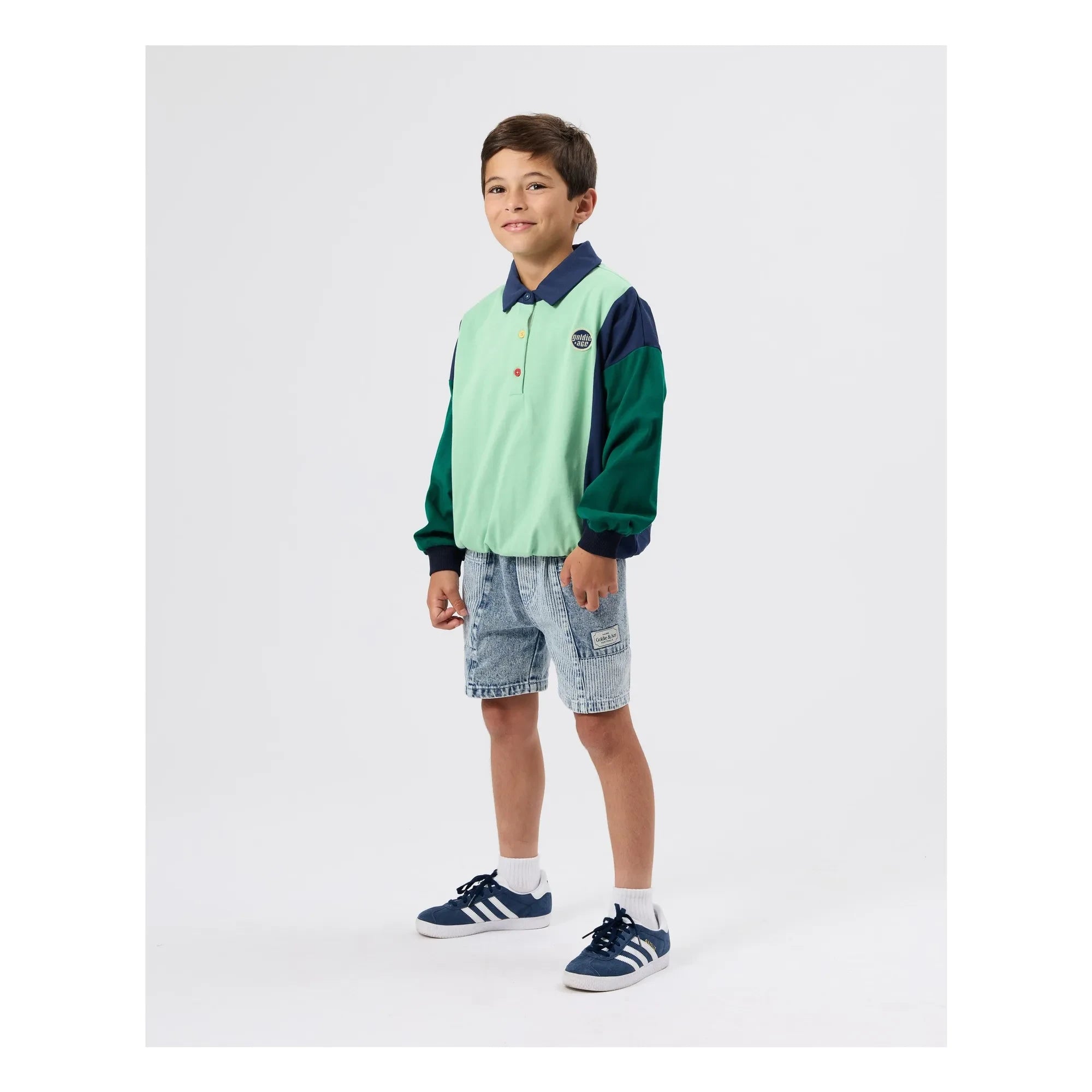 Goldie + Ace - Gestreifte Jeans-Shorts | Blau