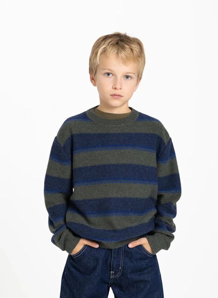 Smallable Kid - Matteo Gestreifter Wollpullover | Khaki