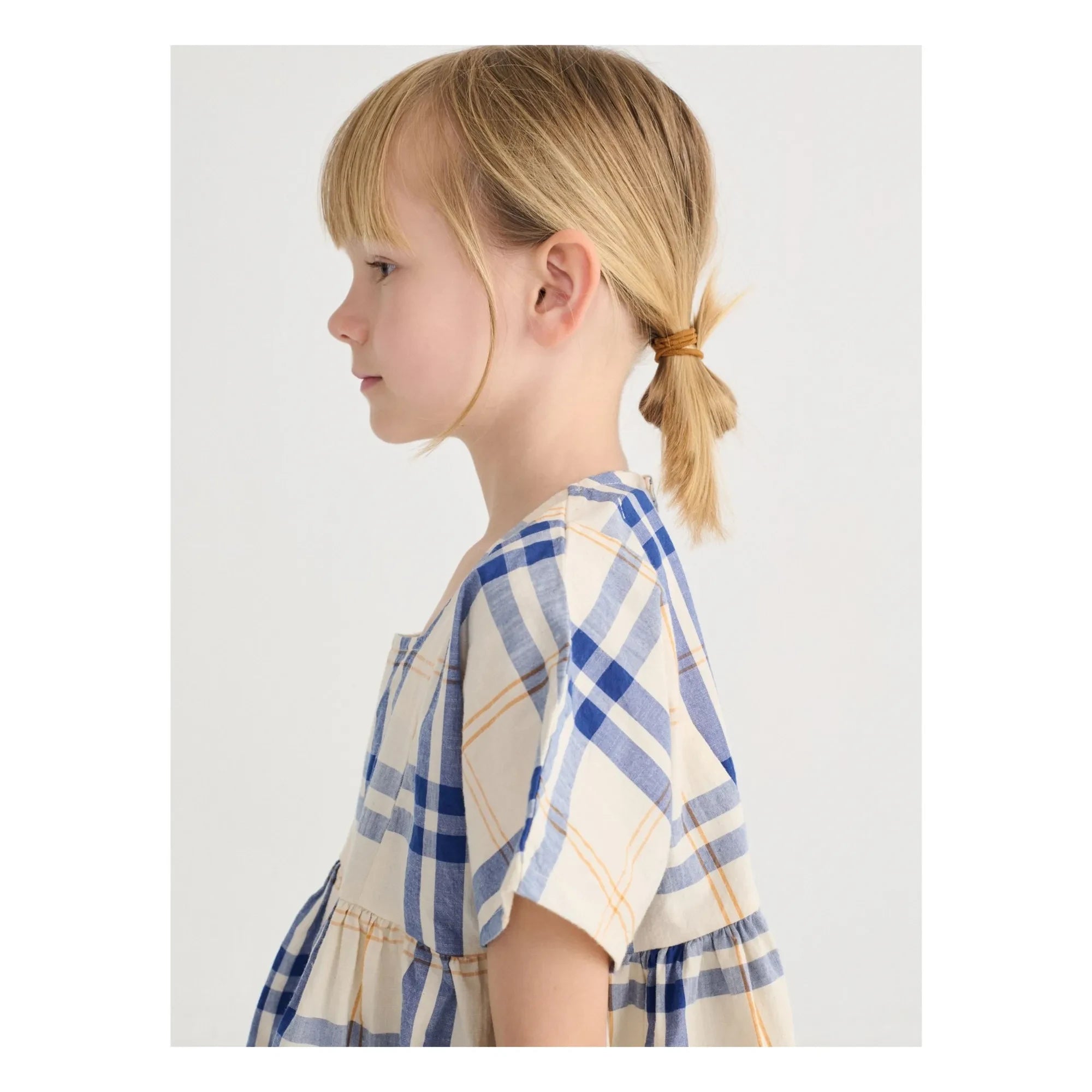 Bobo Choses - Tartan organik pamuk elbise | Ekru