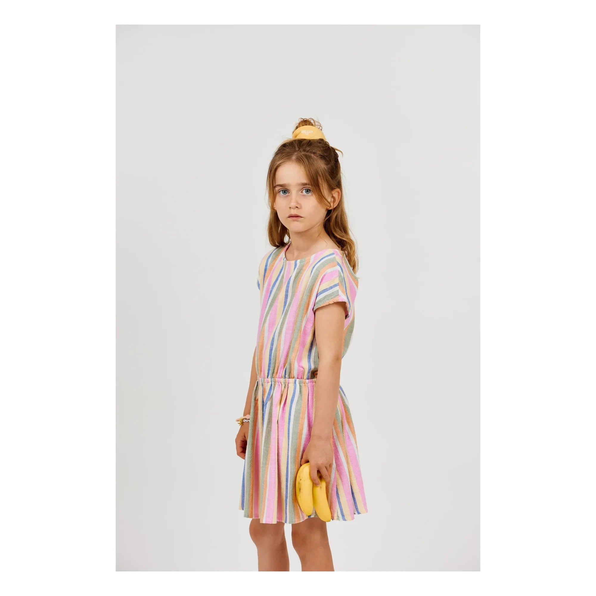 Arsène et Les Pipelettes - Gestreiftes Bio-Baumwoll-Voile Kleid | Rosa