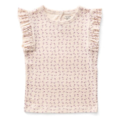 Soor Ploom - Pointelle Rüschen T-Shirt aus Bio-Baumwolle mit Blumenmuster | Off-White