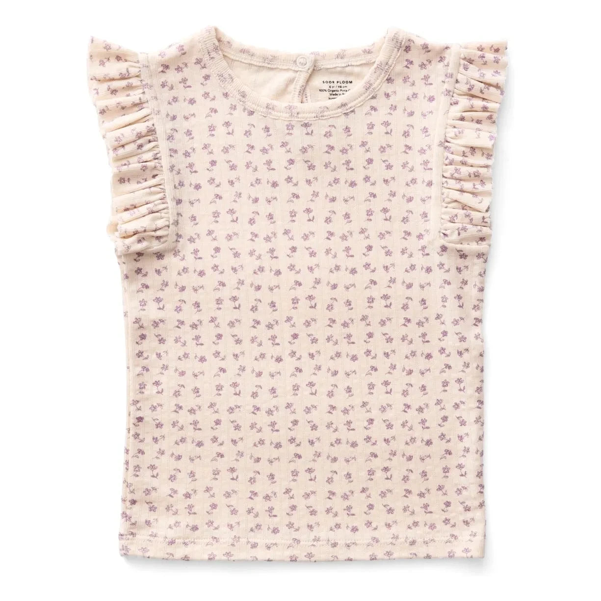 Soor Ploom - Pointelle Rüschen T-Shirt aus Bio-Baumwolle mit Blumenmuster | Off-White