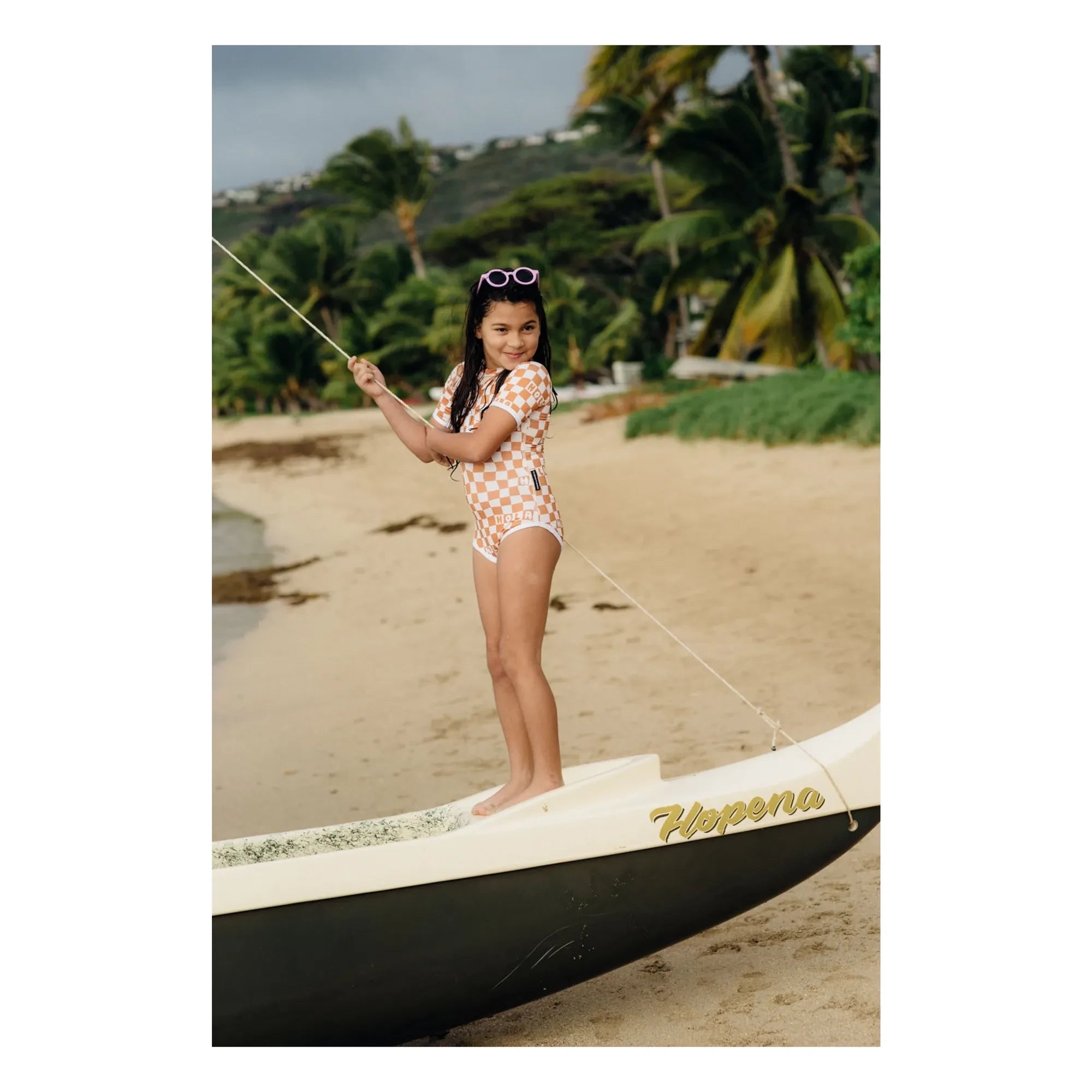 Beach & Bandits - Kariertes Hola UV-Badeset aus recycelten Fasern | Creme