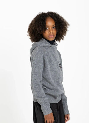 Finger in der Nase - Sofia Schwarze Katze Merinowolle Pullover | Grau Melange