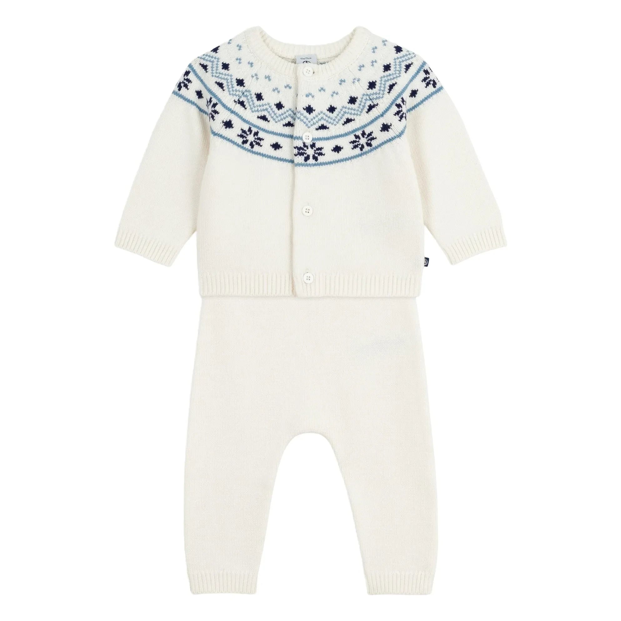 Petit Bateau - Strickjacke und Hose aus Wolle | Ecru