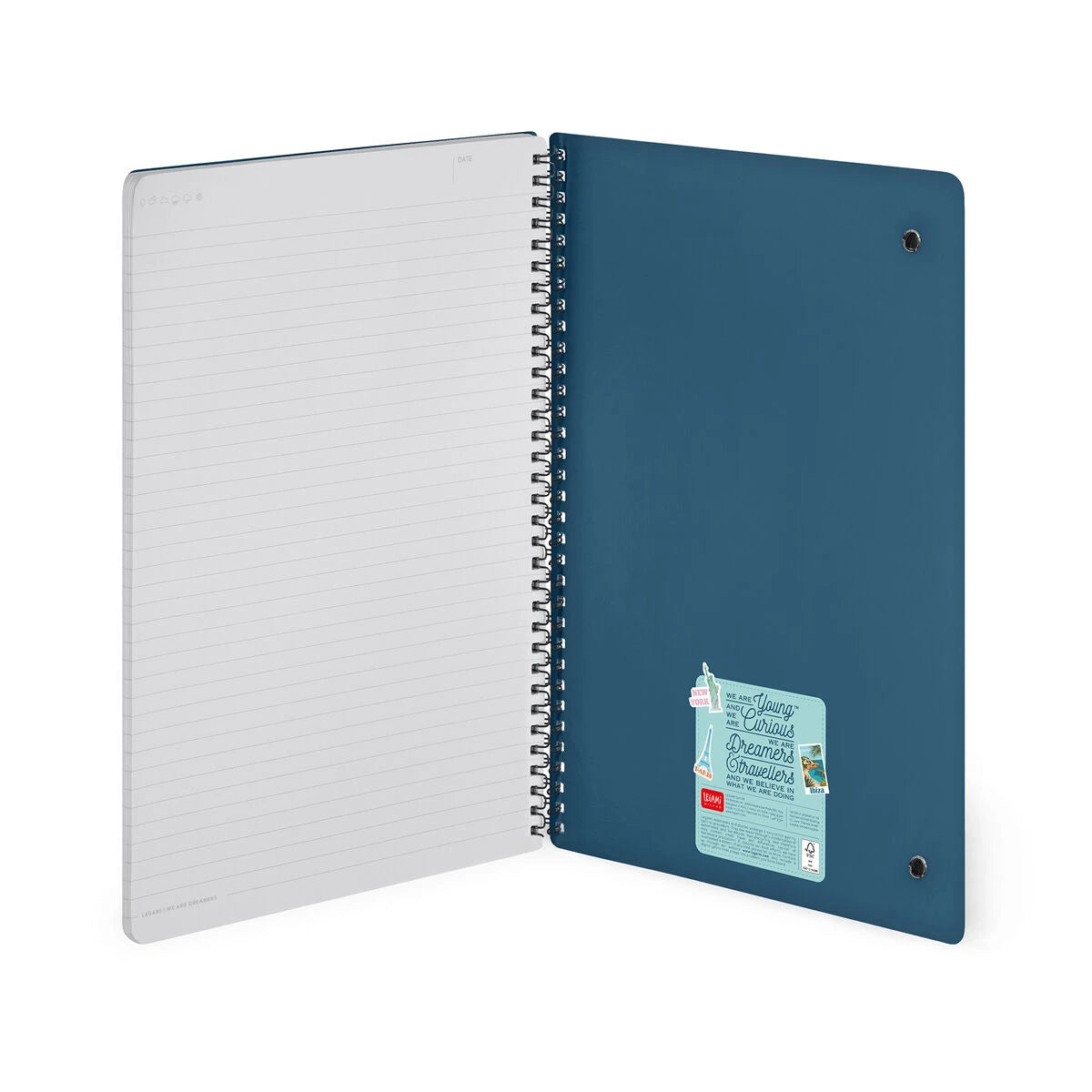 Legami - Çizgili A4 Defter - Resimli Sert Kapak - Seyahat Çıkartmaları - Spiralli
