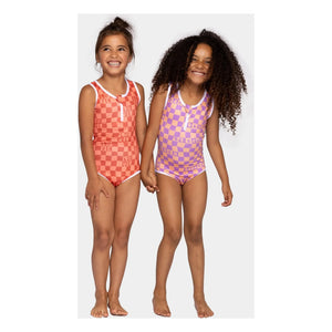 Beach & Bandits - Karierter Love Recycelte Faser UV-Schutz Einteiler | Koralle