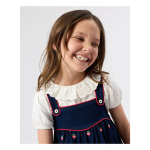 Goldie + Ace – Erdbeer Rüschenkleid | Marineblau