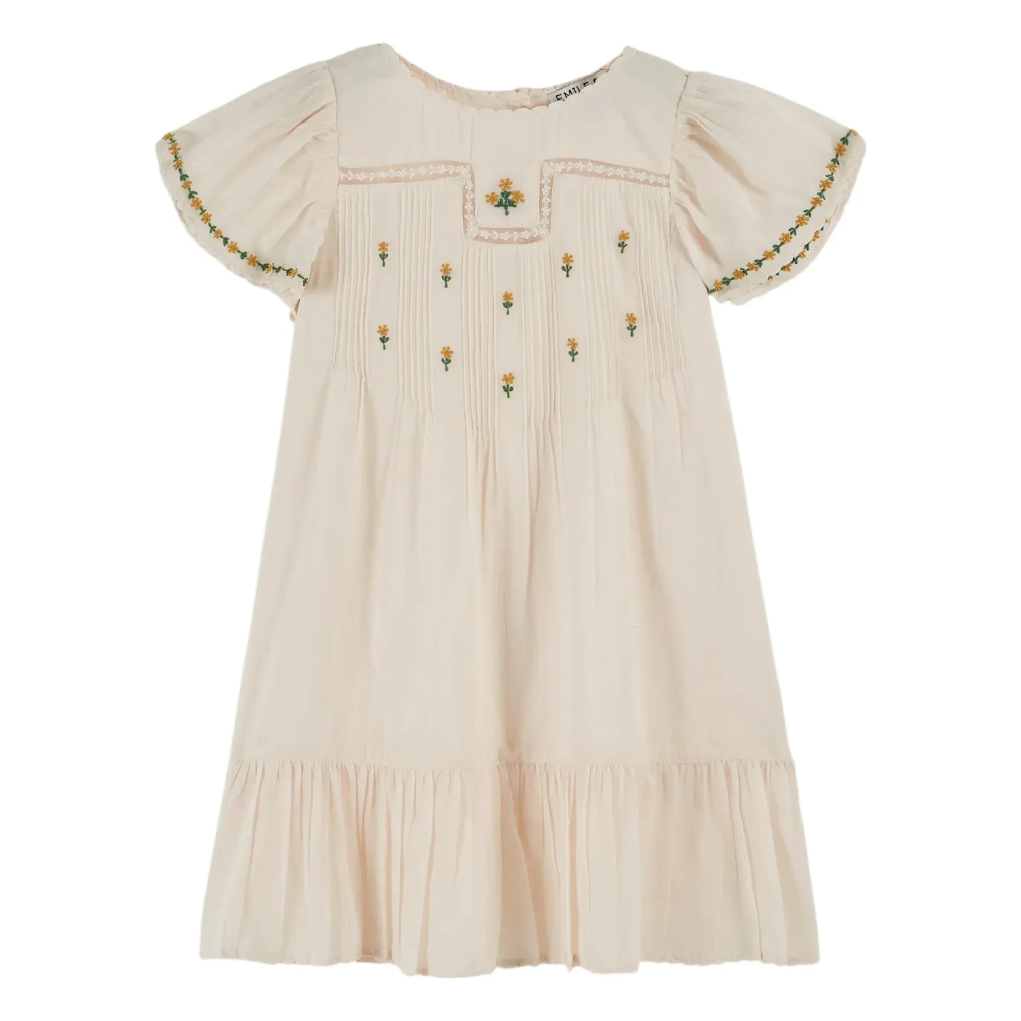 Emile et Ida - Kleid mit Blumenstickerei | Creme