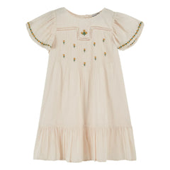 Emile et Ida - Kleid mit Blumenstickerei | Creme
