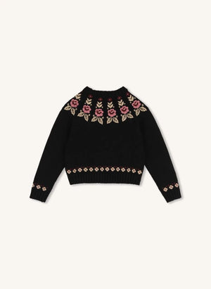 Chloé - Pullover aus Bio-Baumwolle mit Blumenstickerei | Schwarz