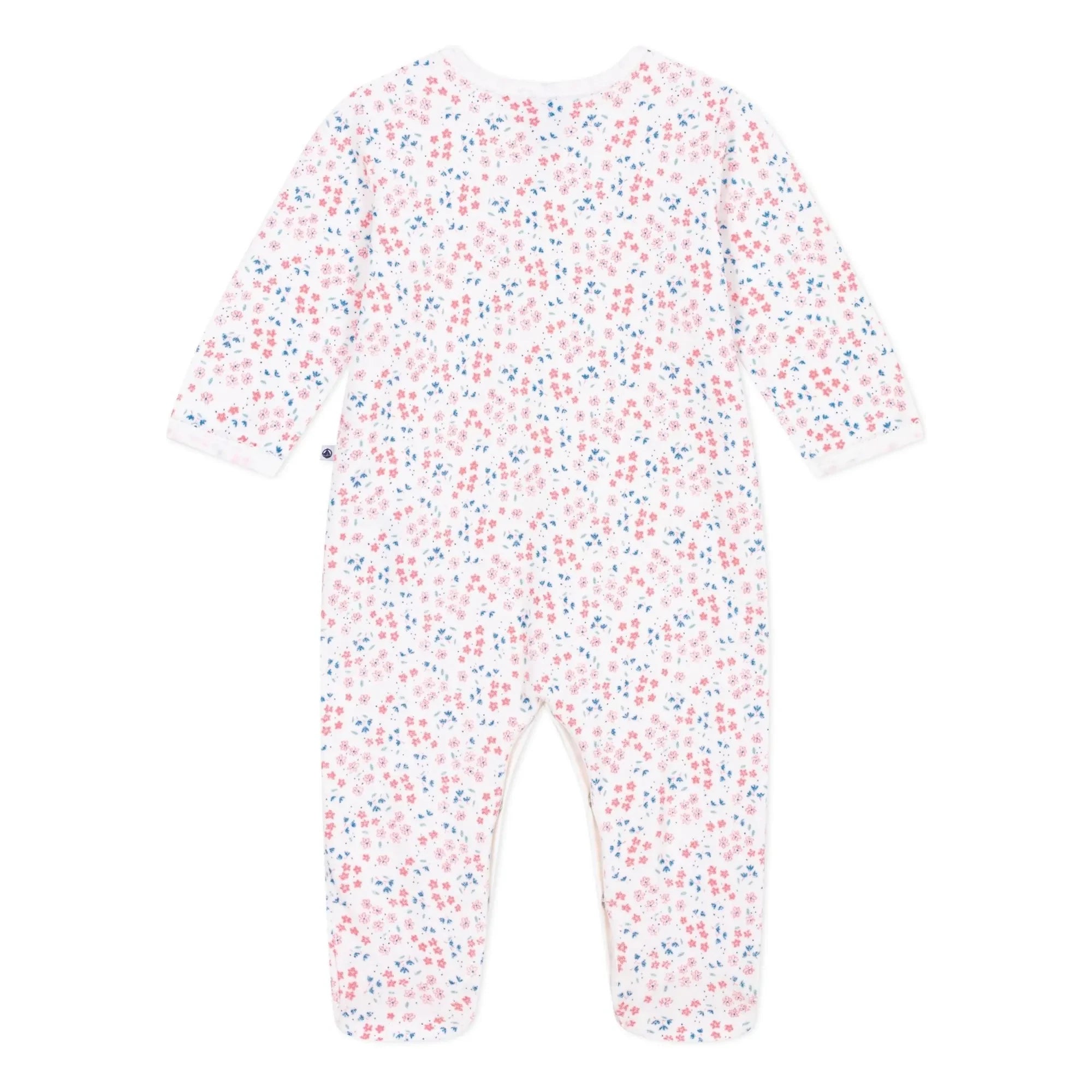 Petit Bateau - Bestickter Samt-Schlafanzug mit Blumenmuster | Weiß