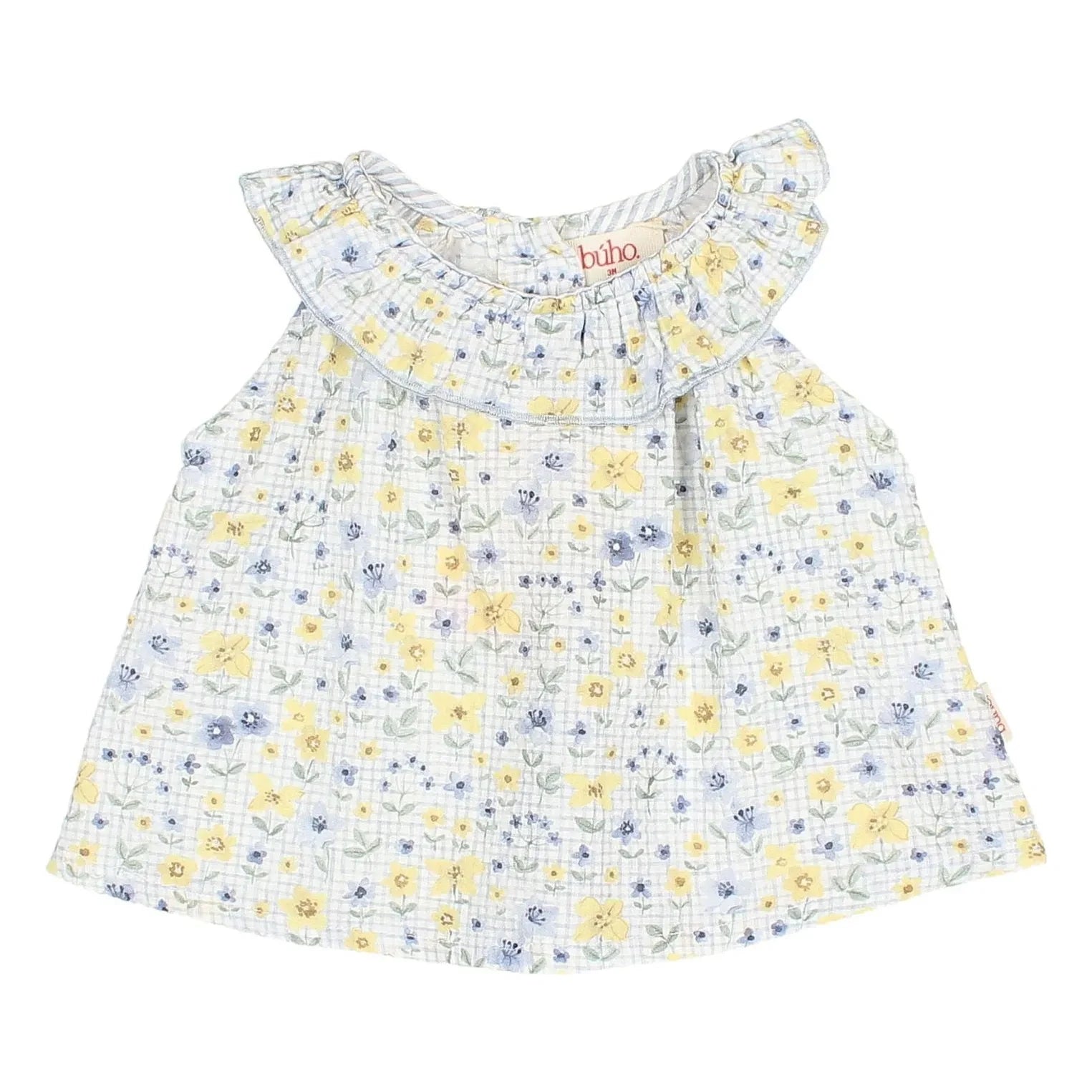 Búho - Geblümte Seersucker Babybluse | Hellblau