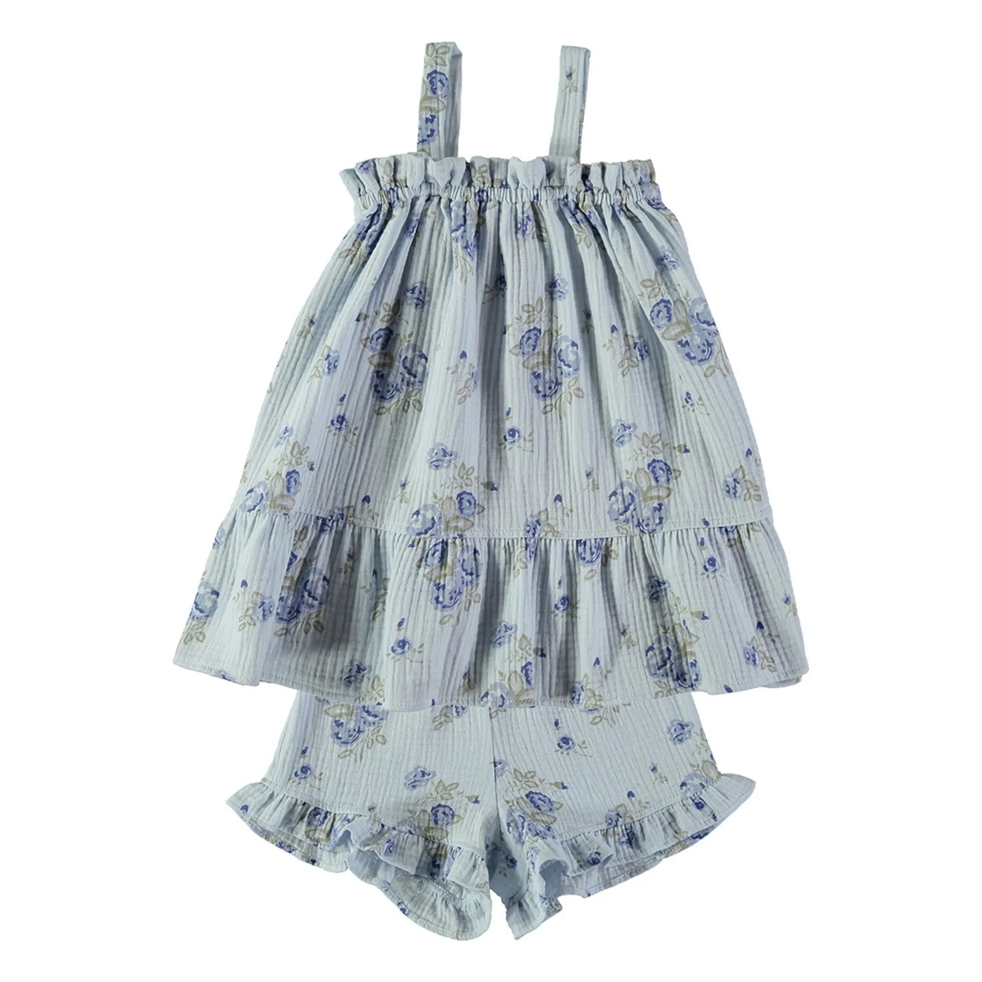 Risu Risu - Bio-Baumwollgaze Kurzer Pyjama mit Maya-Blüten | Ecru