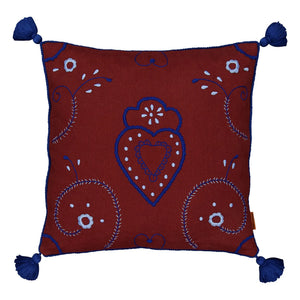 House of Capricorn – Viana Pompon besticktes Leinenkissen | Bordeaux