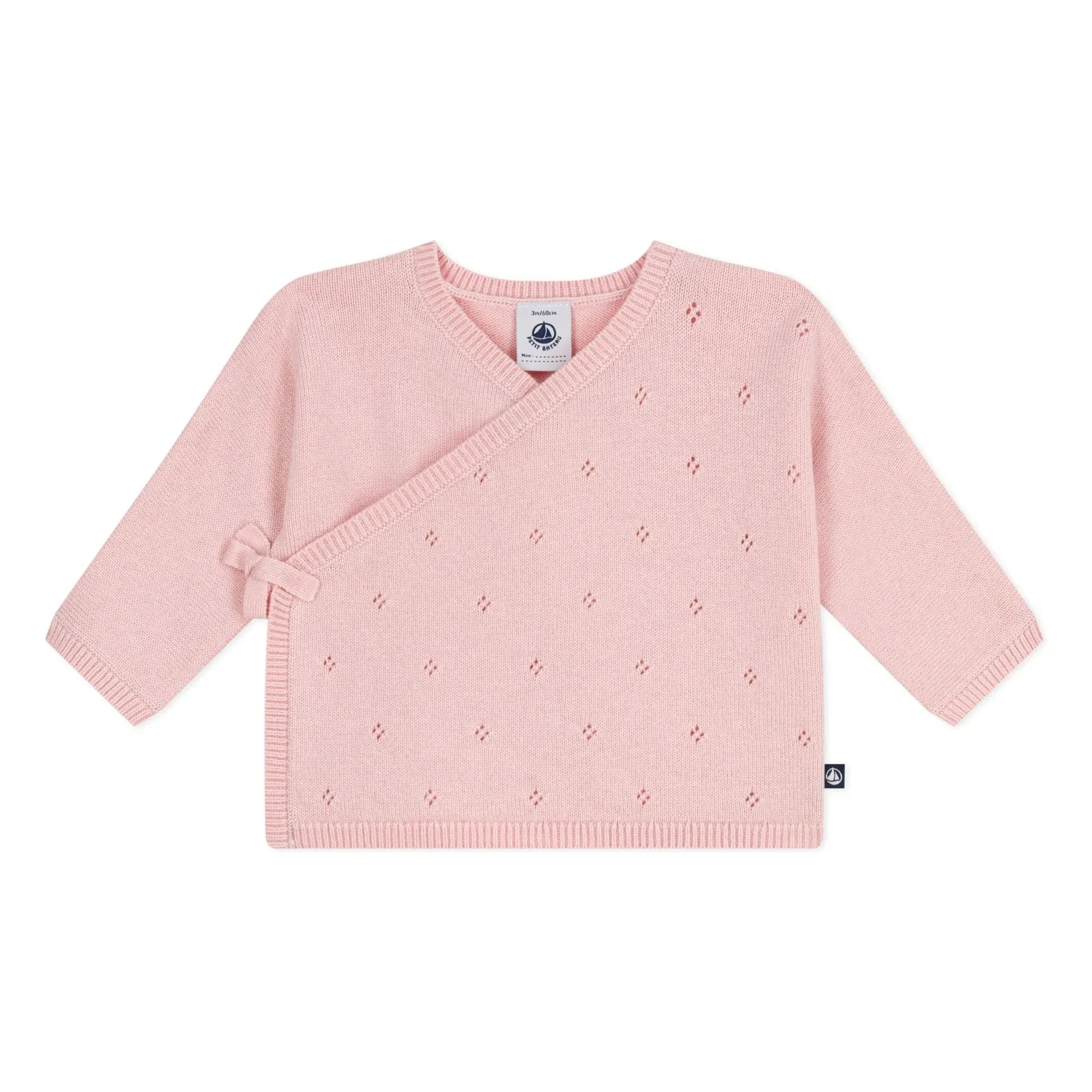 Petit Bateau – Wickelstrickjacke aus Pointelle-Wolle | Rosa