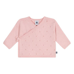 Petit Bateau – Wickelstrickjacke aus Pointelle-Wolle | Rosa