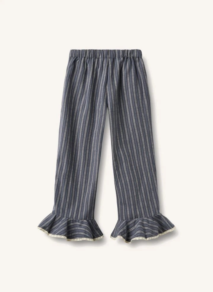 Wheat - Gestreifter Bio-Baumwoll-Pyjama | Grau-blau