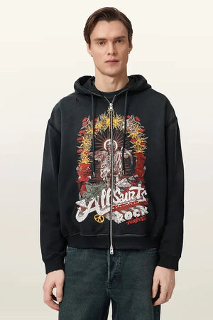 AllSaints ROQUE pamuklu erkek kapüşonlu sweatshirt