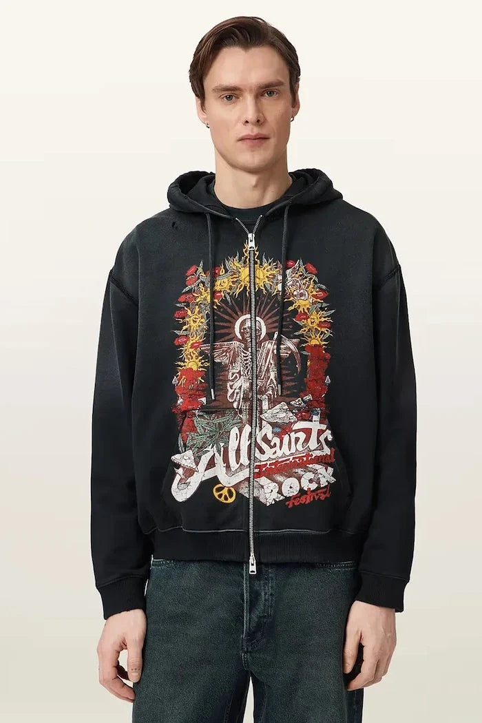 AllSaints ROQUE pamuklu erkek kapüşonlu sweatshirt