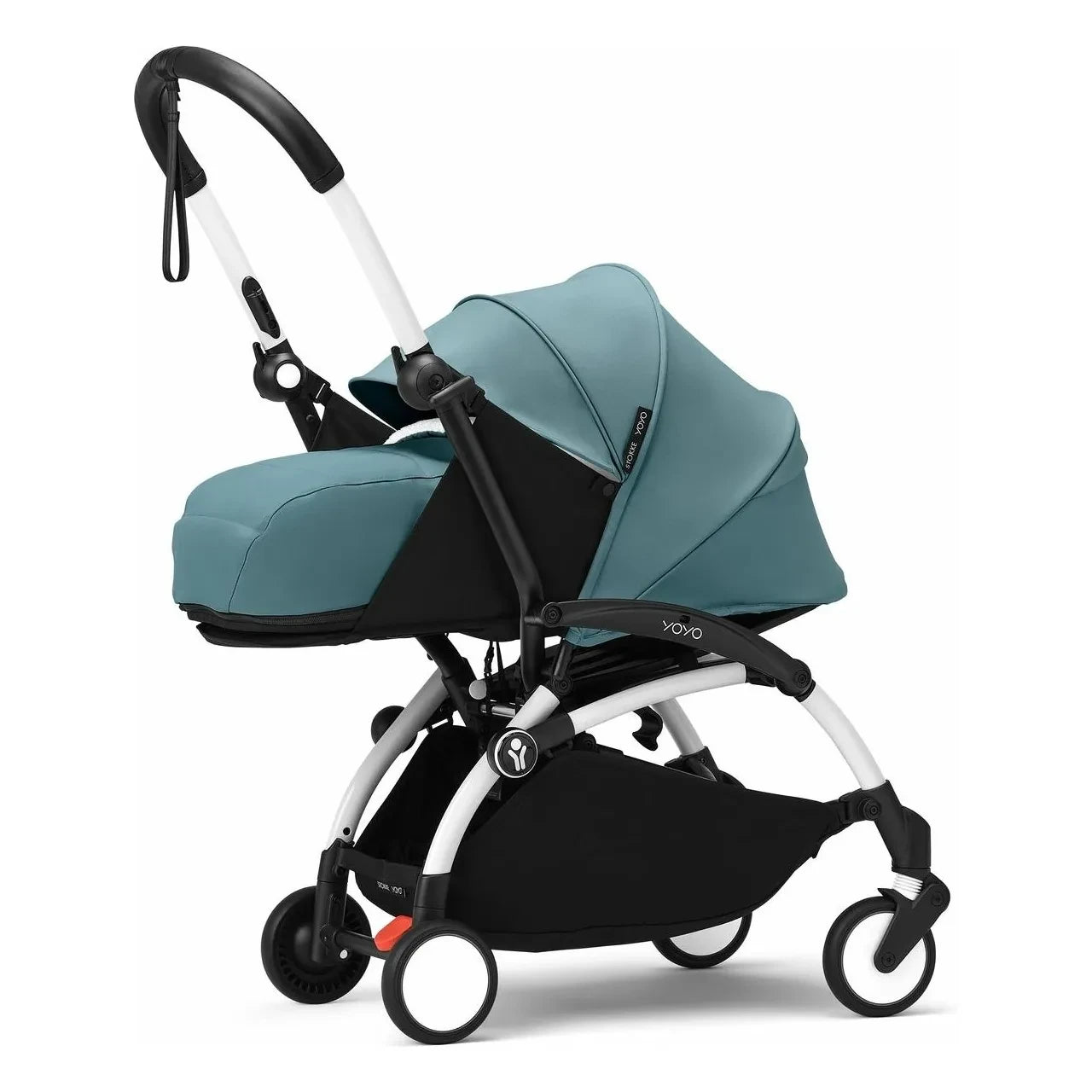 Stokke® - YOYO³ Komplettkinderwagen für Kinder ab 0 und ab 6 Jahren, weißes Gestell | Aqua