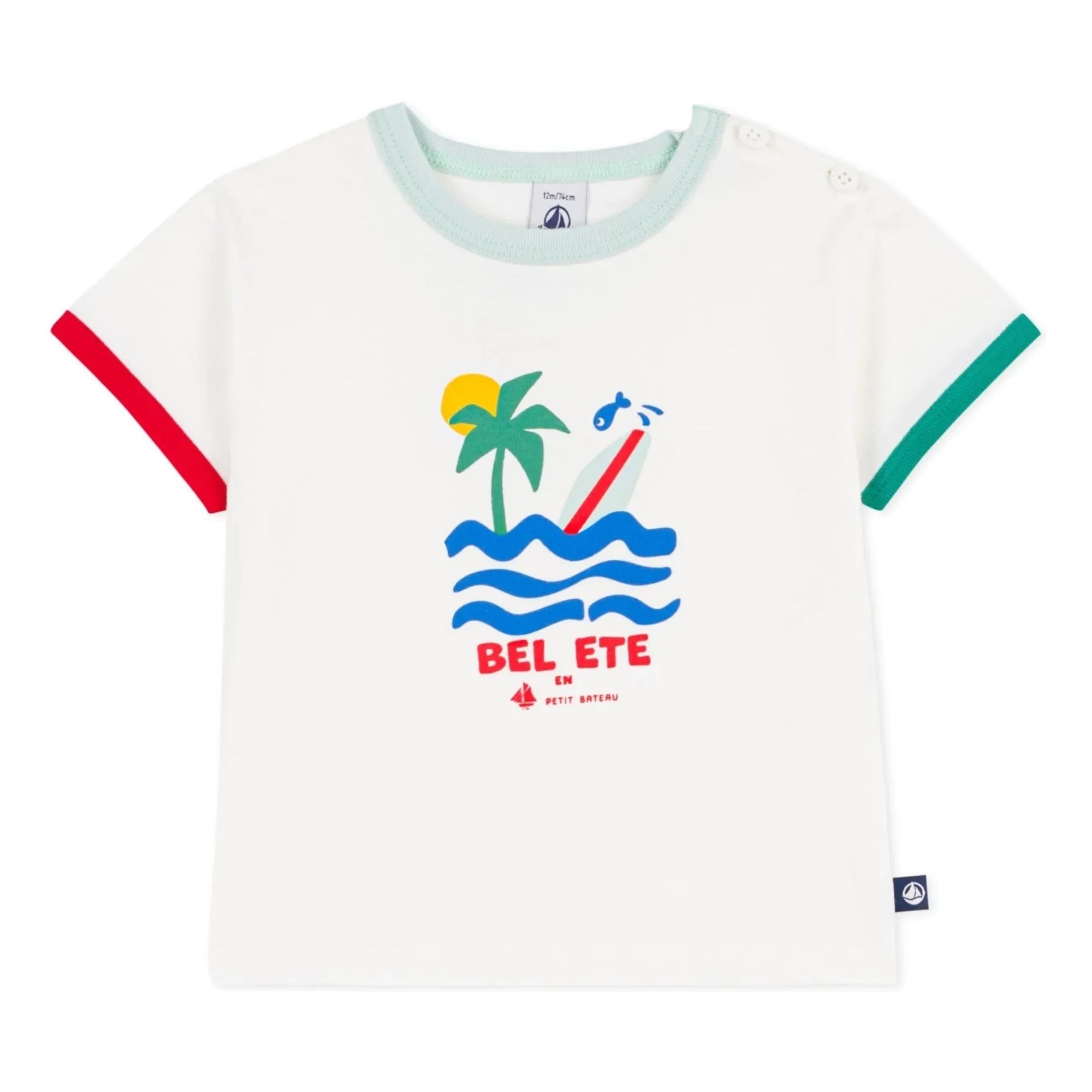 Petit Bateau - Kontrast-T-Shirt aus Bio-Baumwolle „Bel Été“ | Weiß