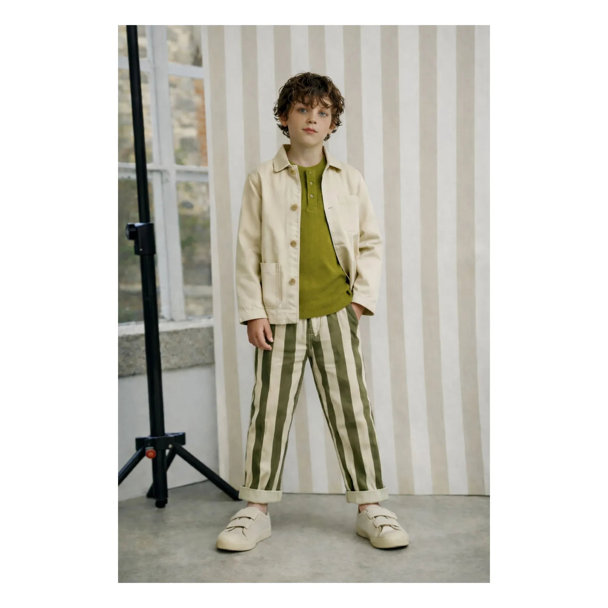 Lililotte - Paul Maxi Hose Twill Gestreift Bio-Baumwolle | Ecru