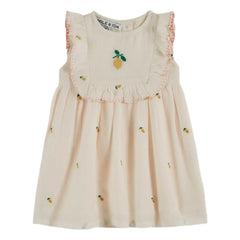 Emile et Ida - Plastron-Kleid mit Zitronenstickerei | Creme