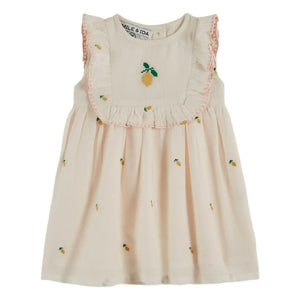 Emile et Ida - Plastron-Kleid mit Zitronenstickerei | Creme