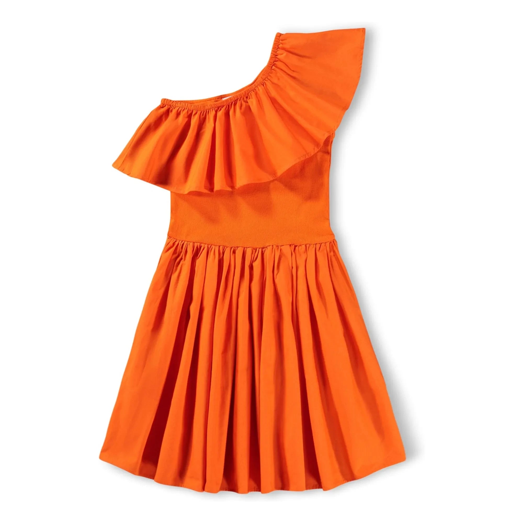 Molo - Chloey Kleid aus Bio-Baumwolle mit asymmetrischen Rüschen | Orange