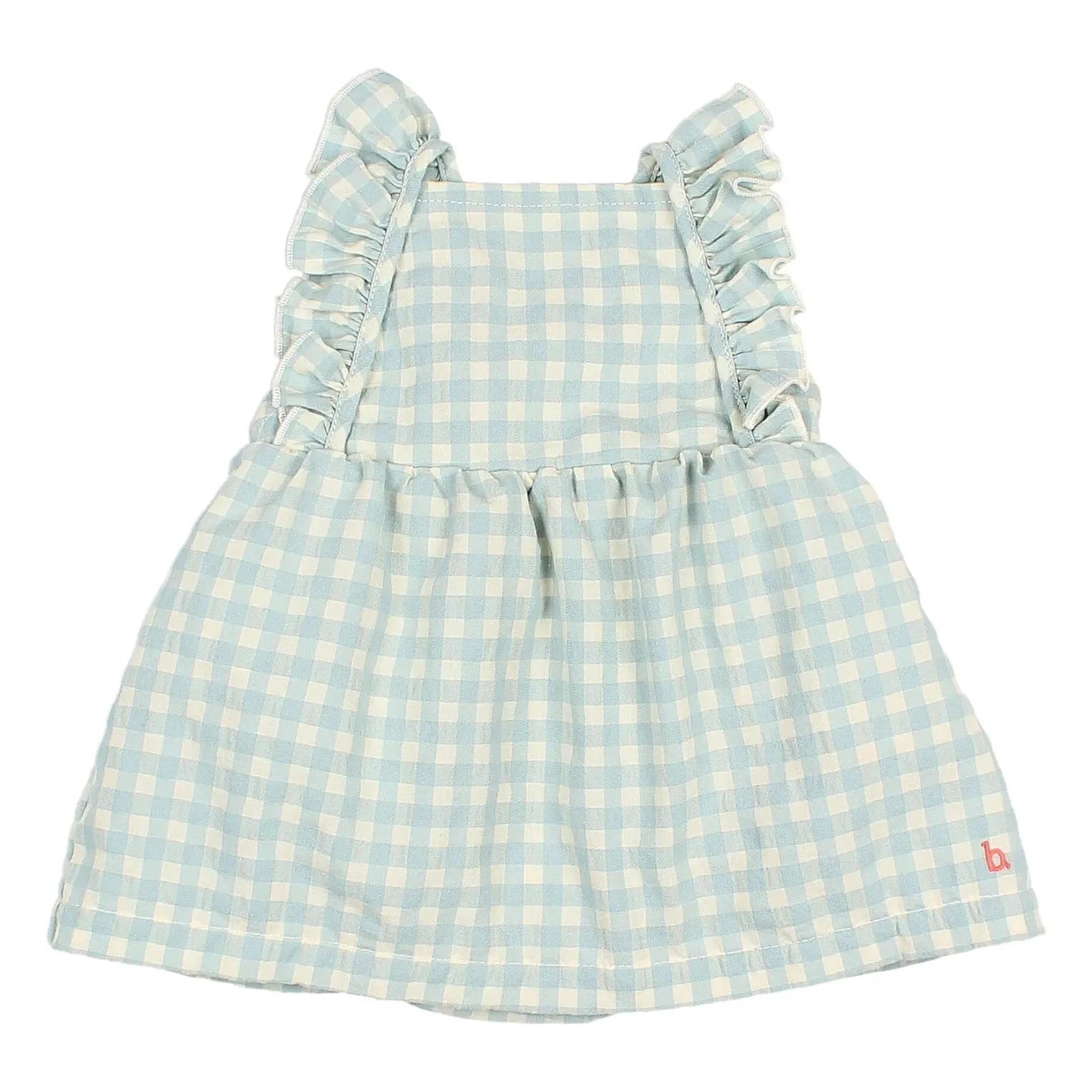 Búho - Gingham Rüschen Seersucker Strampler aus Bio-Baumwolle | Aqua