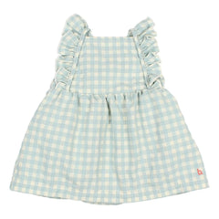 Búho - Gingham Rüschen Seersucker Strampler aus Bio-Baumwolle | Aqua
