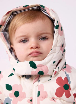 Petit Bateau - Bebek Çiçek Desenli Şişme Mont | Ecru