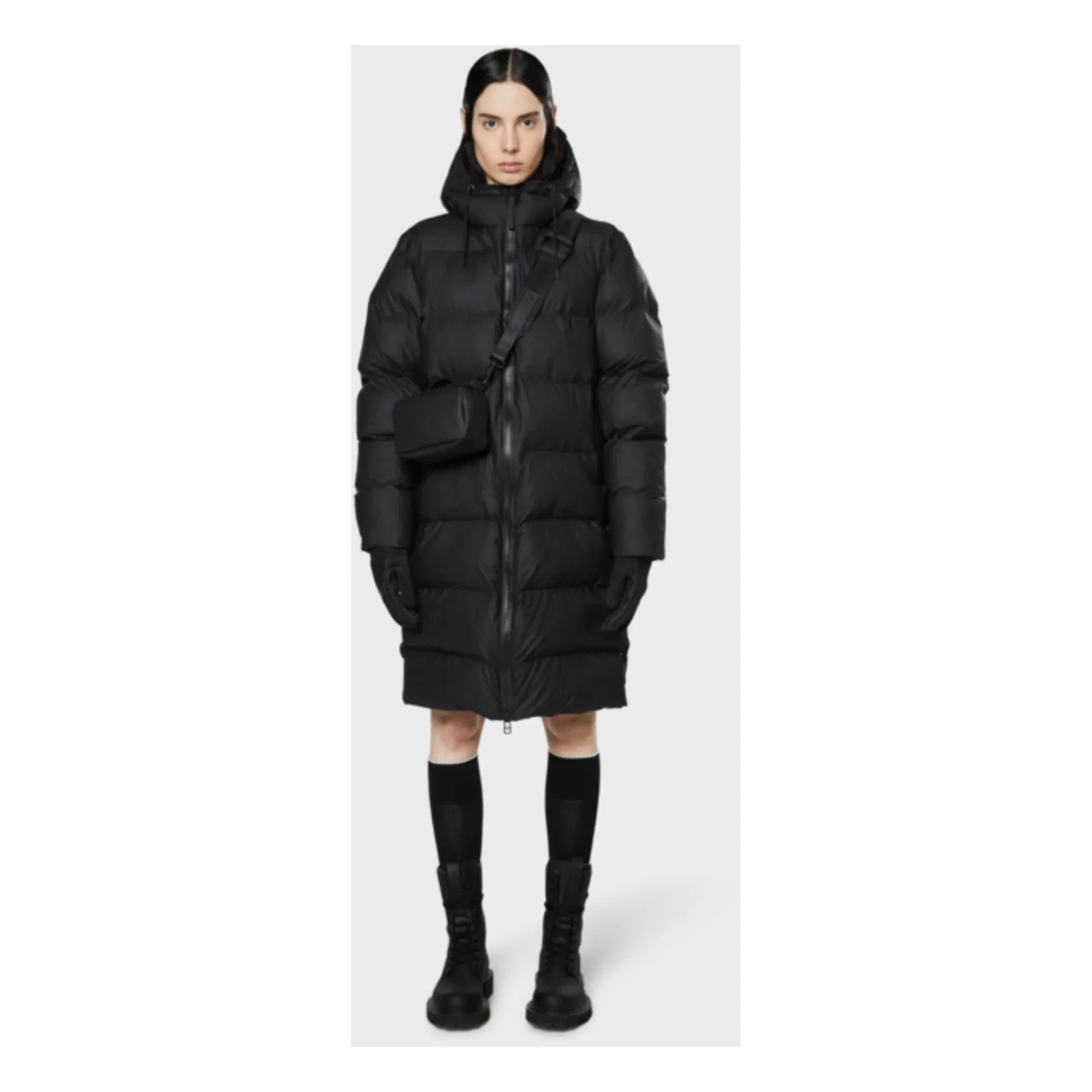 Rains – Langer Kapuzen-Puffer-Mantel | Schwarz