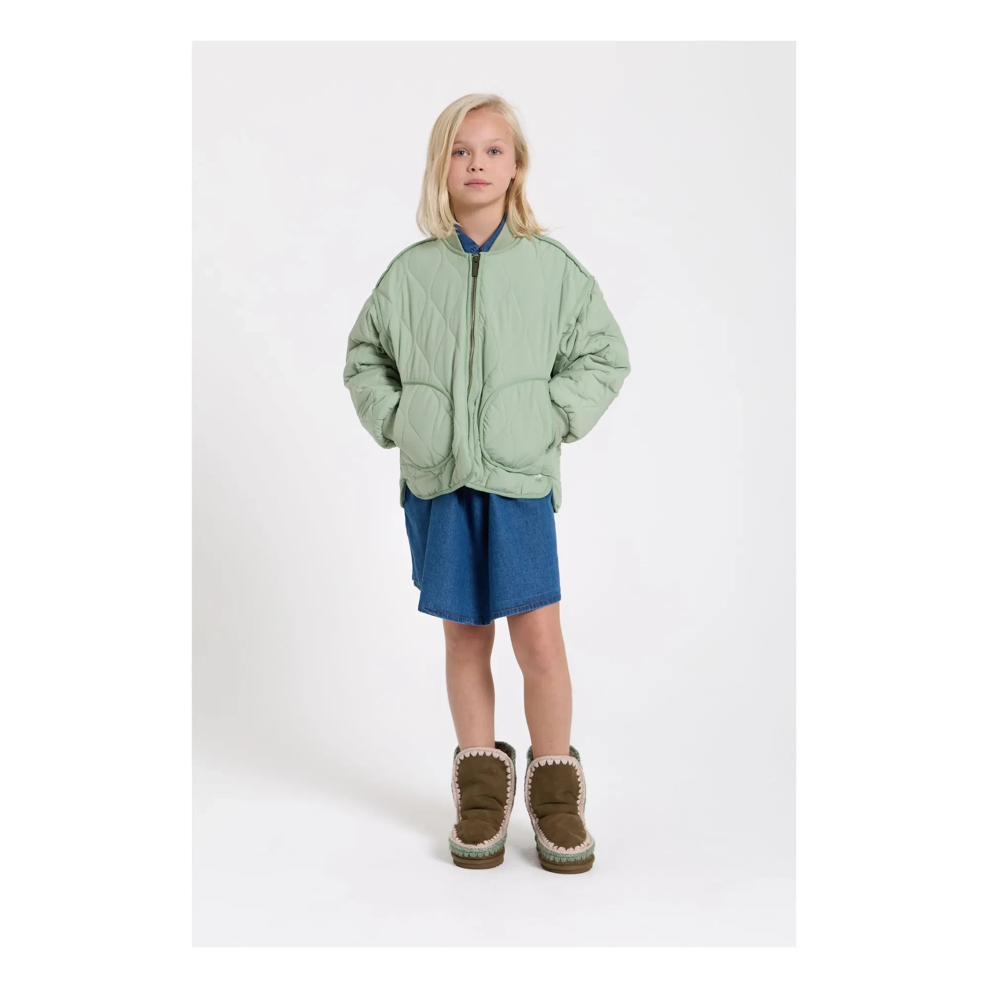 Hundred Pieces - Gesteppte Bomberjacke mit Falten | Salbeigrün