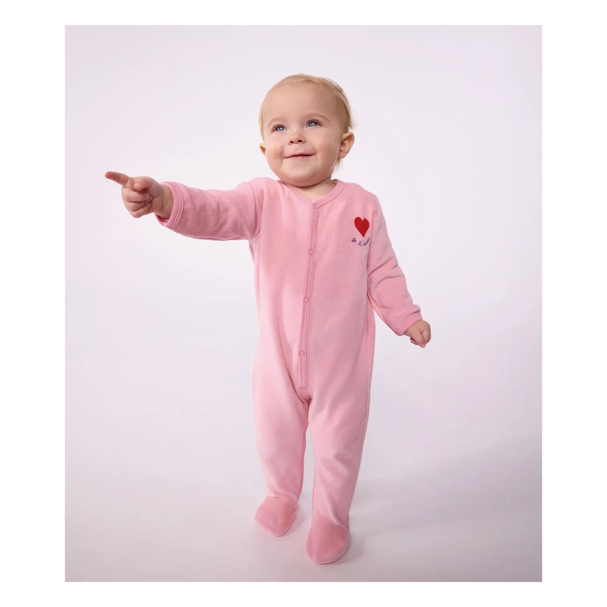Petit Bateau - Uyku İyi Geceler Pijama Kadife Kalp Organik Pamuk | Pembe