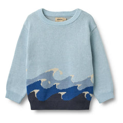 Wheat - Knud Vagues Bio-Baumwoll-Jacquardpullover | Hellblau
