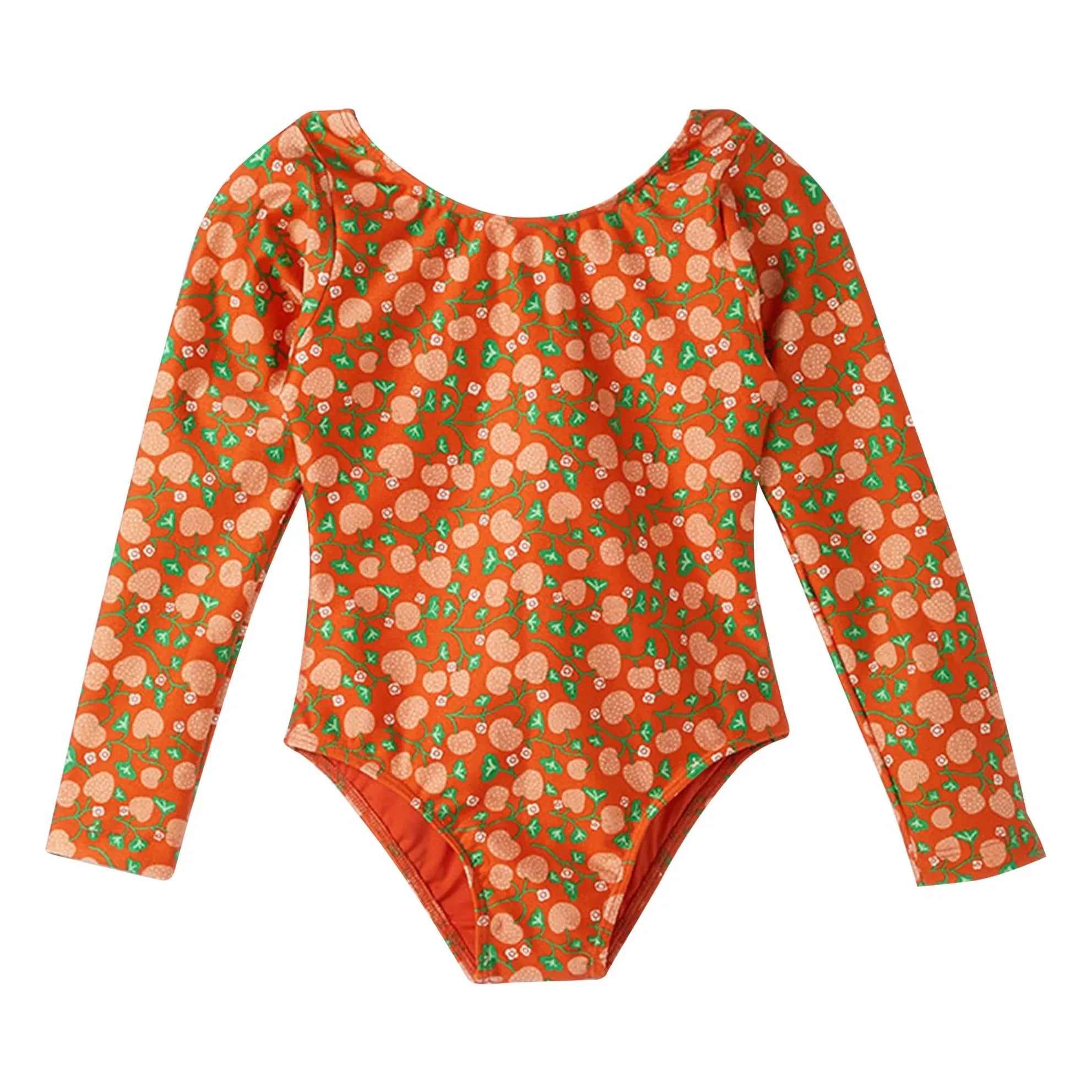Fabula - Langärmeliger Badeanzug mit Blumenmuster | Orange