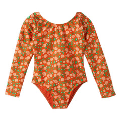 Fabula - Langärmeliger Badeanzug mit Blumenmuster | Orange