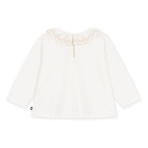 Petit Bateau - Organik pamuklu fırfırlı yakalı T-shirt | Beyaz