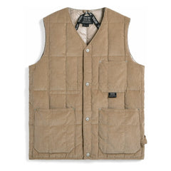 Taion – Ärmellose Samtjacke mit V-Ausschnitt und Knopfleiste | Beige
