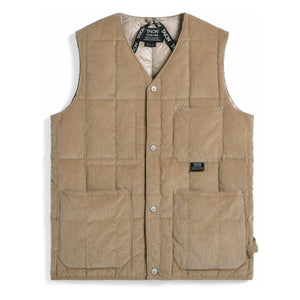 Taion – Ärmellose Samtjacke mit V-Ausschnitt und Knopfleiste | Beige