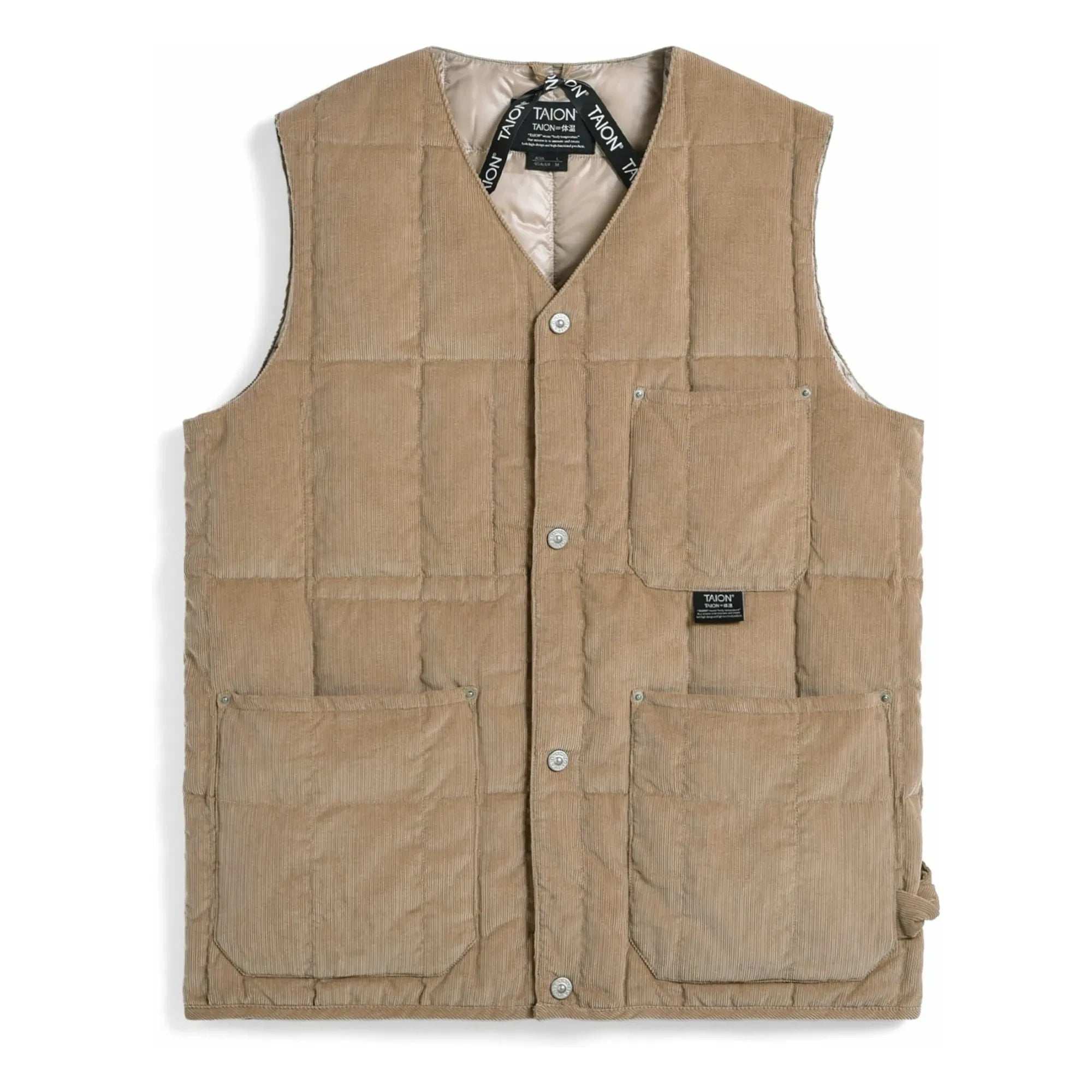 Taion – Ärmellose Samtjacke mit V-Ausschnitt und Knopfleiste | Beige