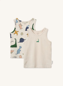 Liewood - 2er-Pack Faris Dinosaurier Organische Baumwolle Tanktop | Sand