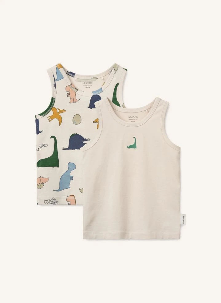 Liewood - 2er-Pack Faris Dinosaurier Organische Baumwolle Tanktop | Sand