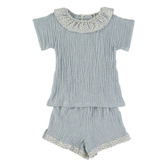 Risu Risu - Lisboa Kurzer Pyjama Bio-Baumwolle Musselin-Stoff | Hellblau