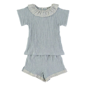 Risu Risu - Lisboa Kurzer Pyjama Bio-Baumwolle Musselin-Stoff | Hellblau