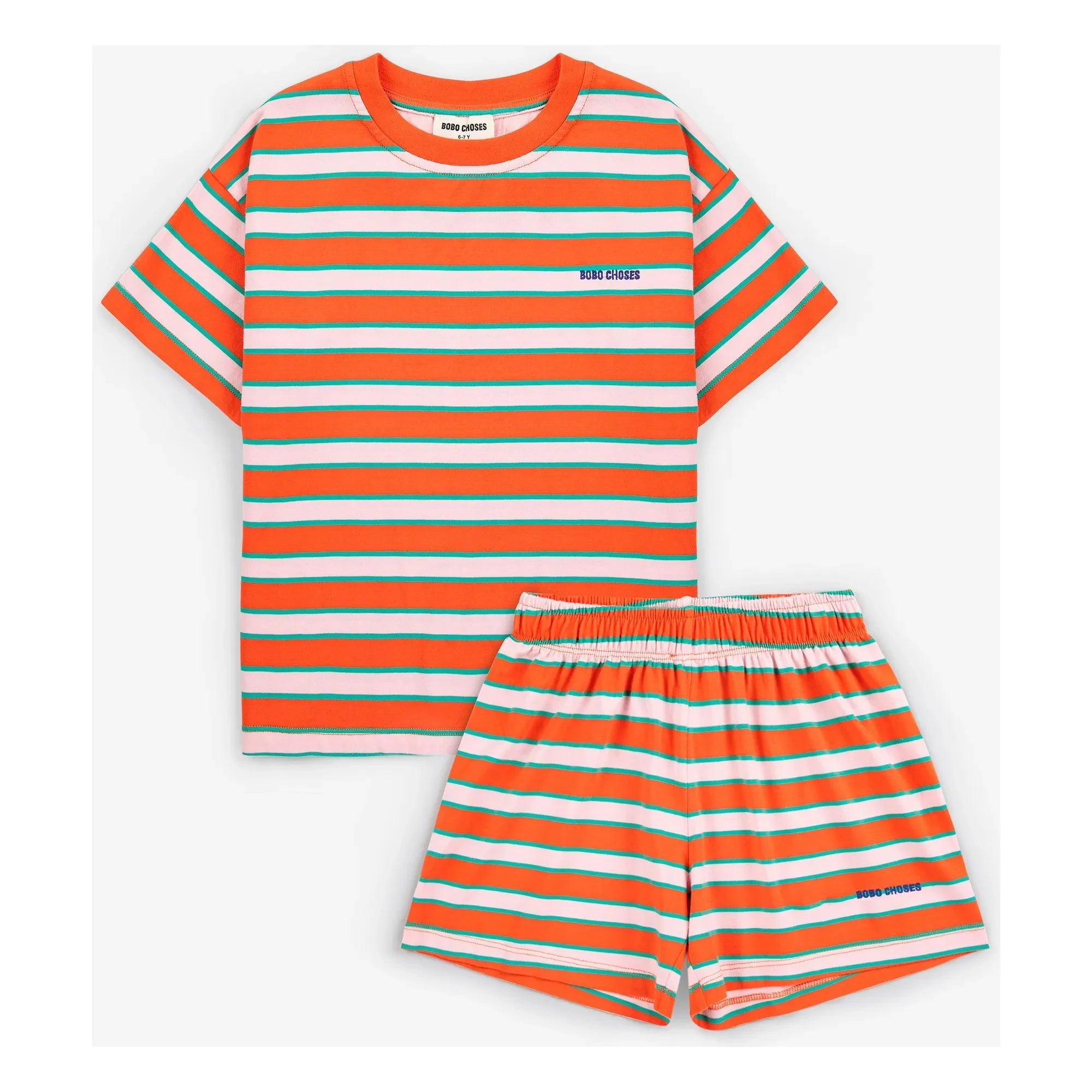 Bobo Choses - Gestreiftes T-Shirt und Shorts Set aus Bio-Baumwolle | Rot